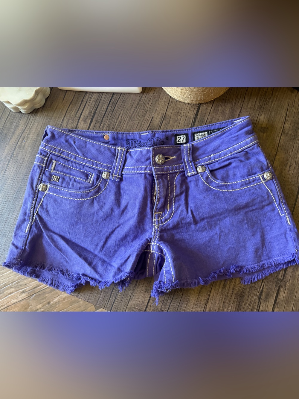 Miss Me Purple Distressed Denim Cutoff Shorts